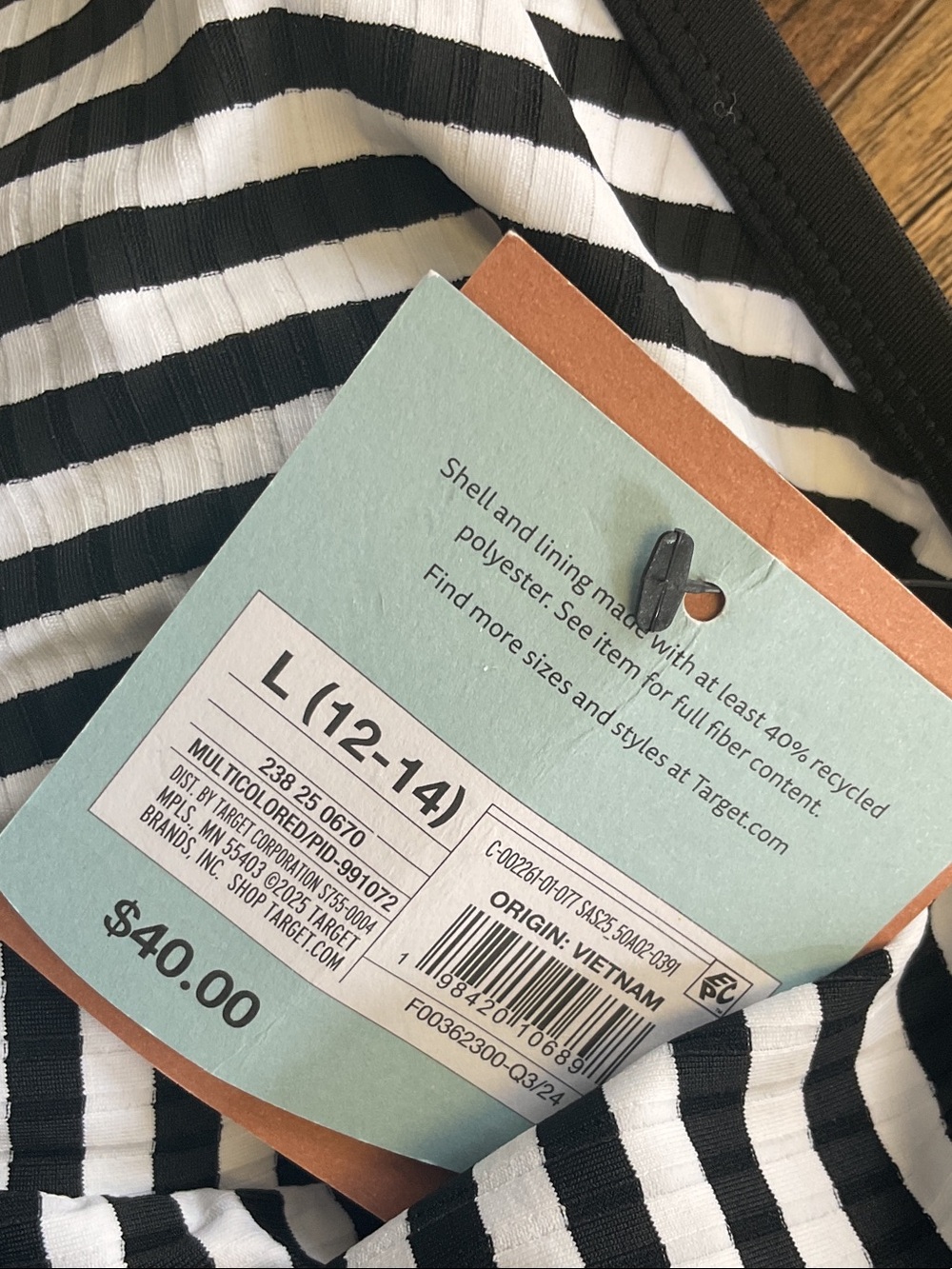 Shade & Shore Black and White Striped One-Piece Swimsuit NWT - Picture 6 of 8